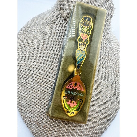 Tennessee Vintage Souvenir Spoon Collectible Gold Tone New with Box Purple Pink - Picture 2 of 7